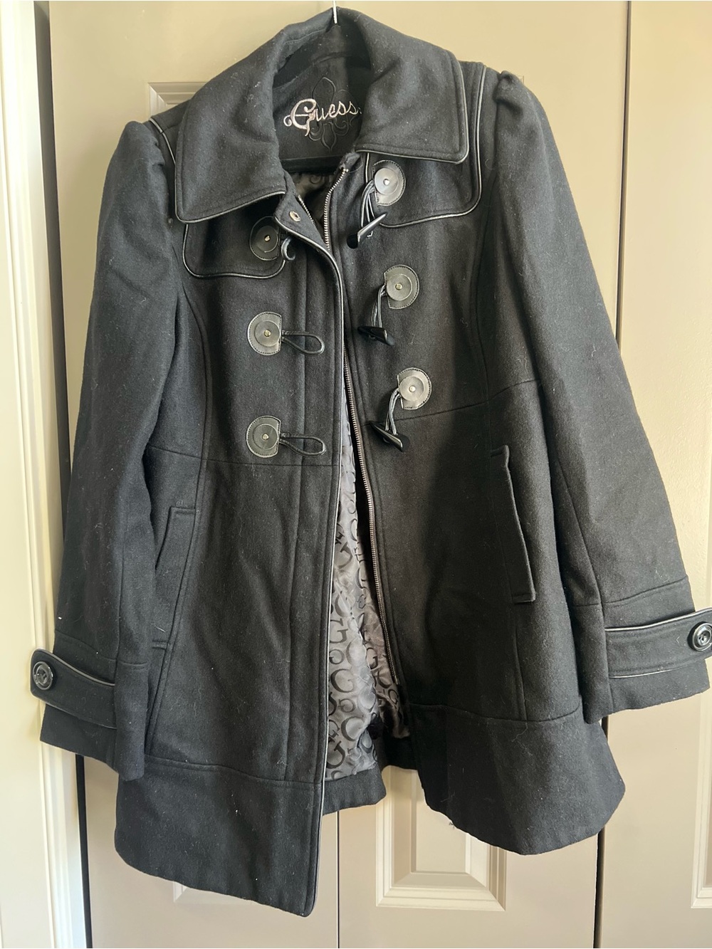 Guess Black Double-Breasted Toggle Peacoat